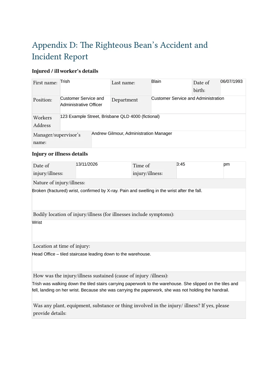 Preview of Incident report